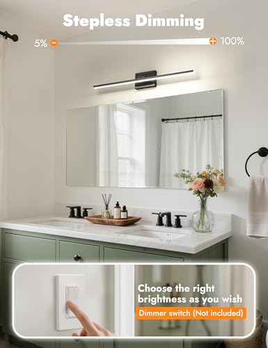 Image of NIORSUN 31.5 Inch Modern Bathroom Light Fixture, 18W 5CCT Dimmable LED Black Bathroom Vanity Lights Over Mirror, Vanity Lights for Bathrooms Restroom Mirror- ETL Certified