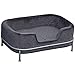 PawHut Hundesofa mit Rückenlehne Haustiersofa mit Metallbeinen Hundebett Weichem Bezug Katzensofa Metall Grau+Silber 63,5 x 43 x 24,5 cm