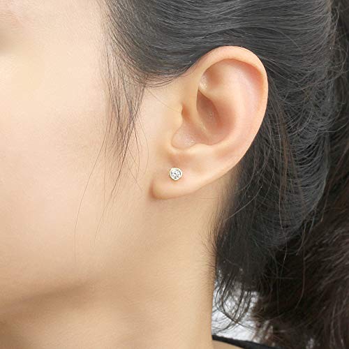 14K Gold Stud Scewback Earring Cubic Zirconia 5Mm Round Bezel Yellow Gold Earring For Children & Women(0.5 Carats) #TOP3