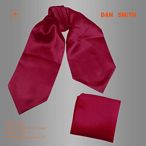 Dan Smith C.C.AQ.E.002 Bridegrooms Solid Cravat Burgundy Satin Ascot Tie Matching Pocket Square