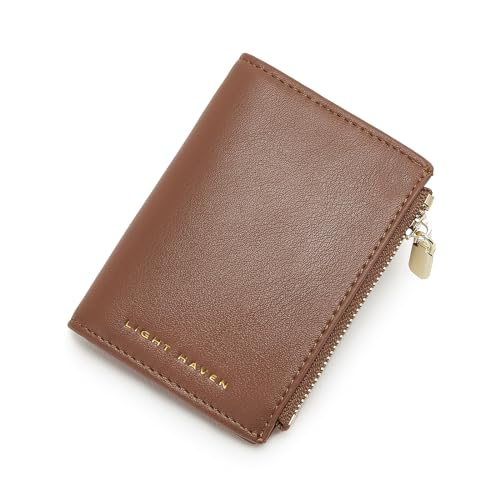 Slim Minimalist RFID Blocking Credit Card/Cash/ID Holder ，Front Pocket Wallet with Zipper (Brown)