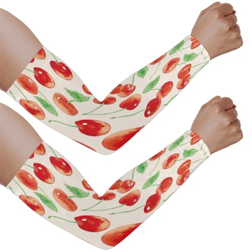 Eativisa Gardening Sleeves for Women Men Arm Sleeves Watercolor Cherries Anti-Slip Defense Sun Protection Sleeves Breathable UV Cooling Farmer Sleeves Cover Arms for Sport Outdoor Running