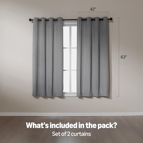 Image of Amazon Basics Chenille Room Darkening Curtains, Light Filtering Window Drapes for Bedroom and Living Room, 2-Panel Set with Grommets, 42 inch W x 63 inch L, Grey Classic