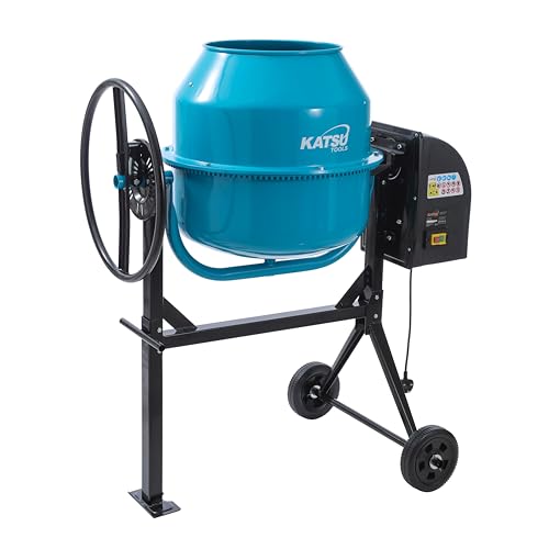 KATSU Tools Electric Concrete Mixer 140L - 550W Portable Cement Mortar Mixing Machine with Cast Iron Ring Gear Tipping Wheel Ideal for DIY and Construction Model 167344