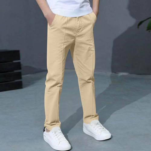 Boys Pants Elastic Waist Trousers Youth Chinos Trousers Pull On Relaxed School Uniform Pants Comfort Twill Pants Khaki