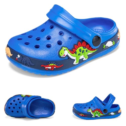 Sabots Mules Enfant Pantoufles été Respirant Chaussures de Jardin Fille Garçon Dinosaure Sandales de Plage Maison Antidérapant Chaussons Bleu EU 26