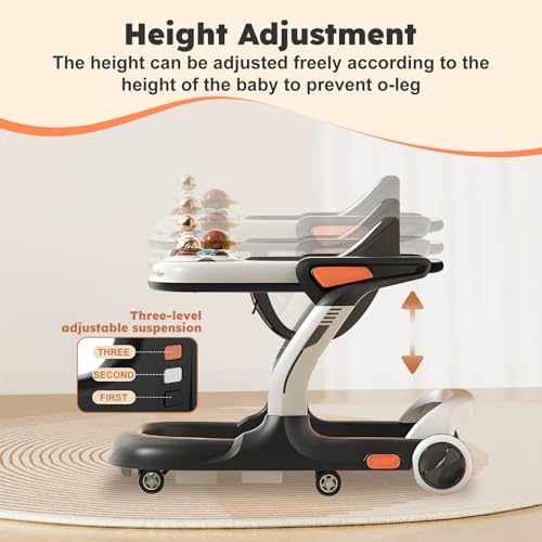 Image of Baby Walker,Music & Lights Baby Walker with Wheels,9 Adjustable Heights Baby Activity Center,Baby Walkers with Foot Pads for Boys Girls Babies,Anti-Fall Bouncer Combo