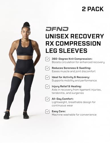 DFND Unisex Recovery Rx Compression Leg Sleeves (2 Pack) – For Injury Relief, Recovery & Enhanced Performance – Made in USA2