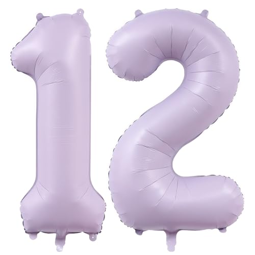 Image of Pastel Purple 12 Number Balloons,40 Inch Light Purple 12 Balloons Large Helium Foil Mylar Number Balloon for Birthday Party Anniversary Decorations