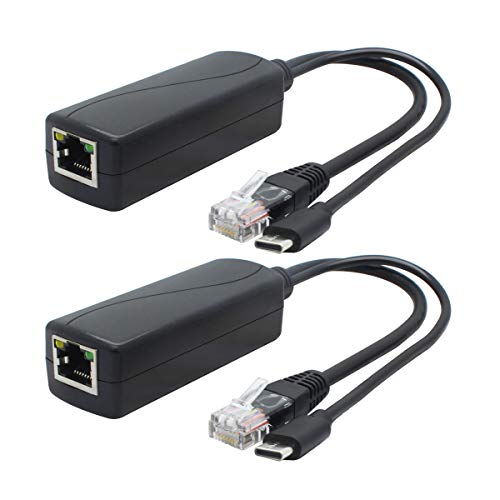 ANVISION 2-Pack 5V Gigabit PoE Splitter, USB Type C, 48V to 5V 2.4A Adaper, IEEE 802.3af Compliant