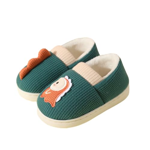 Vuncio Chausson Chaud Fille Hiver Fermée Dinosaure Mignon Confort Pantoufles Chaudes Enfant Garçon Polaire Animaux Fashion Décontracté Maison Chambre Antidérapant Chaussure (31, Vert)