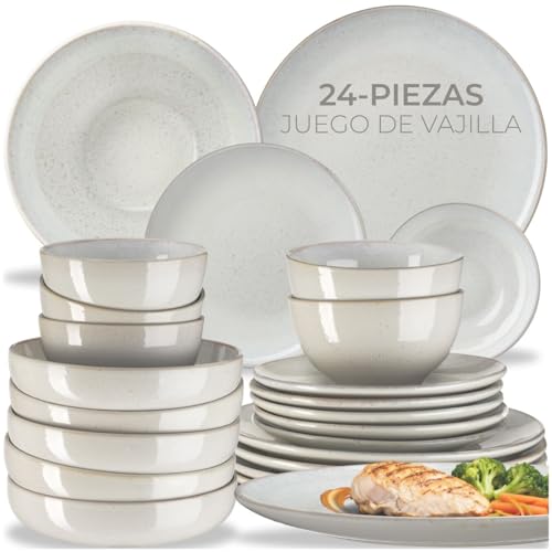 tectake® Vajilla Completa para 6 Personas, Diseño Marítimo, Aptas para Lavavajillas y Microondas, Platos Vajilla, Cuencos y Tazas de Cafe, Vajillas Completas Modernas - 24 Piezas Gris tectake® Vajilla Completa para 6 Personas, Diseño Marítimo, Aptas para Lavavajillas y Microondas, Platos Vajilla, Cuencos y Tazas de Cafe, Vajillas Completas Modernas - 24 Piezas Gris