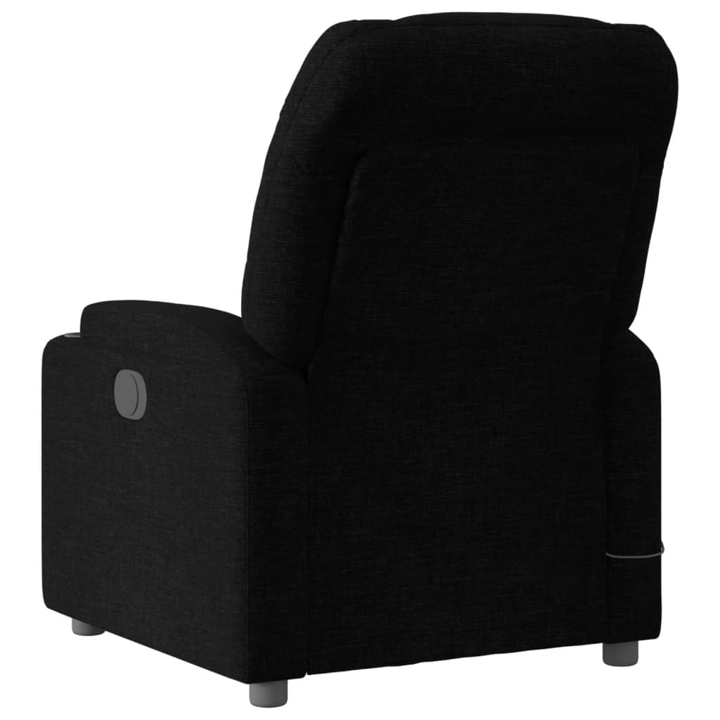 Massagesessel Elektrisch Schwarz Stoff Relaxsessel mit Liegefunktion, 6-Punkt Vibrationsmassage, Getränkehalter, Seitentasche, Stabiler Holz-Metall-Rahmen, Komfort für Wohnzimmer und Büro