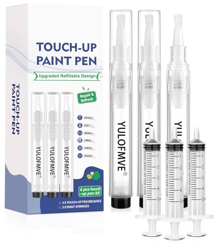 Fillable Touch Up Paint Pen Brush 3 Pcs Paint Pen for Wall Touch Up Refillable Paint Pens for Walls Wood Floors Cabinets Windows Doors (6 Pcs Pack of 1)