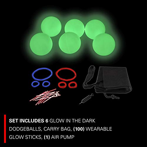 Rukket Dodgeball Set, Glow in The Dark Inflatable Playground Dodge Ball Gator Skin Game for Adults & Kids, Bouncy Kick, Foursquare, Toy with Bag & Air Pump (Glow-in-The-Dark Dodgeball Set)