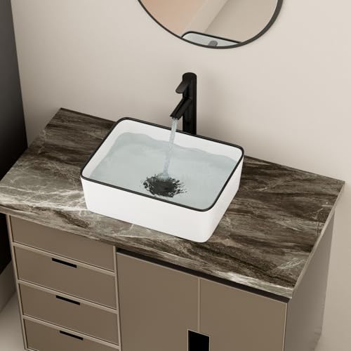 GHOMEG 16 Inch Bathroom Vessel Sink White Bathroom Sink Ceramic