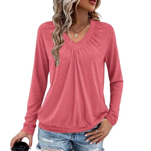 Long Sleeve Shirts for Women V Neck Casual Tops Women Long Sleeve Tops Basic T Shirts Outfits Womens Clothes 2025