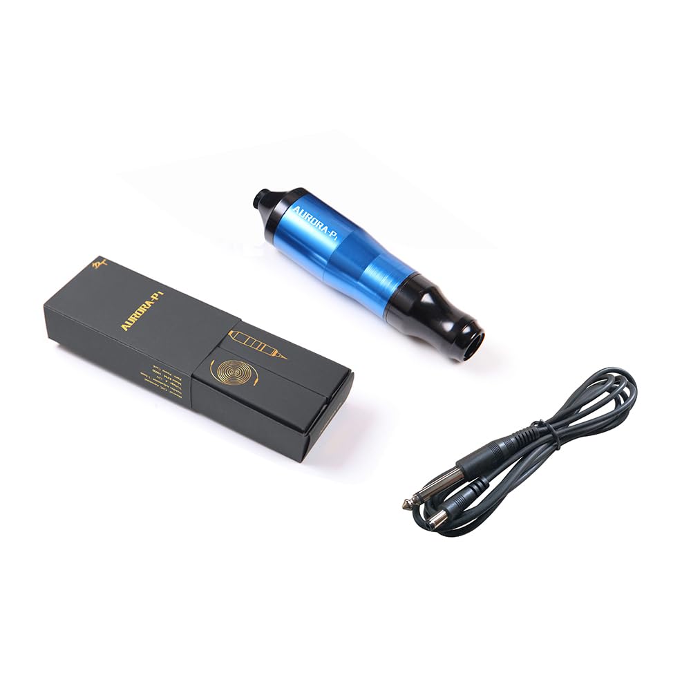 Rotary Tattoo Pen Machine Tattoo Short Pen Aluminum Cartridge Tattoo Gun Equipment Quiet Motor DC Connector for Tattoo Artists and Beginners (Blue)