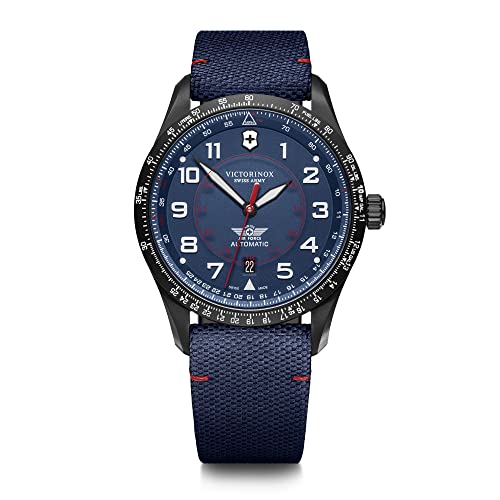 Victorinox Airboss Mechanical Watch - Premium Swiss Watch for Men - Stainless Steel Mechanical Wristwatch - Great Gift for Birthday, Holiday & More - Blue Dial, Stainless Steel Bracelet