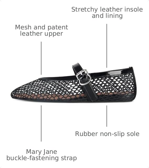 Image of MICIFA Women's Mesh Ballet Flats Fishnet Ballerina Flats Buckle Strap Mary Jane Causal Daily Dress Shoes