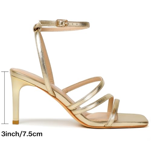 Image of Mostrin Womens Sandals Strappy Heels for Women Ankle Strap Lace Up Heels Square Open Toe Heels Tie Up Stiletto High Heeled Sandals for Prom, Party, Daily Wear