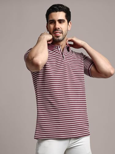 Image of GRECIILOOKS Men Cotton Striped Regular Fit Polo Plain Casual for Stylish Half Sleeve T Shirt