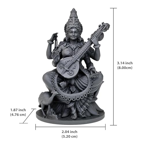 Image of MurtiHome Maa Saraswati Idol, Goddess Sharda Statue | 8 cm Tall Small Black Color Figure Made From UV Resin, Crafted by 3D Printer for Car Dashboard, Home, Office, Gift