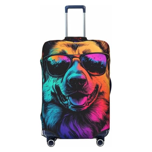Neon Dog Print Travel Luggage Cover Elastic Baggage Protector Fits 22-24 Inch Luggage