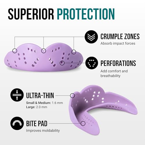 Image of SISU Aero Medium Mouthguard, Lucky Lavender - 30% Stronger Protection for Lacrosse, Football, Hockey, Roller Derby, Team Sports - Remoldable Up to 20 Times - Ultra Slim - Works for Braces - Non Toxic