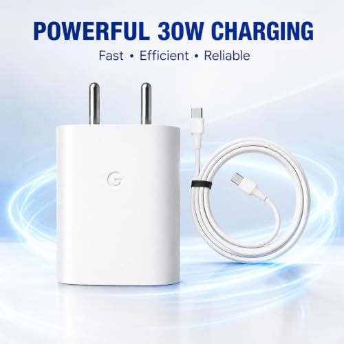 Image of 30W Type C Rapid Charging Adapter with 3.3ft Cable for Google 11|10|9|8(Pro /XL /A /Fold) 7 Pro|4b|4a|S26|Pixel Chromebook /Tab /Slate - Support Other USB-C 30 W Quick Charging, White