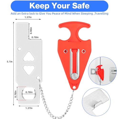 Douevo Portable Travel Door Lock, No Drilling Required, Quick Installation, Lightweight and Portable, Perfect for Hotel Rooms, Apartments, Ideal Gift for Travelers, Women, Renters(1 Red)