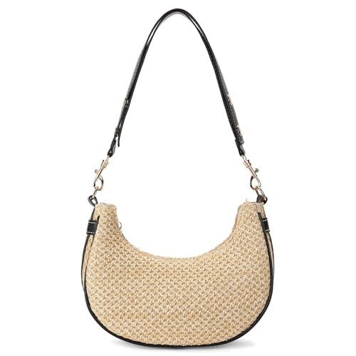 Image of RNIEGA Small Straw Beach Bags for Women Summer Shoulder Bag Woven Tote Purse for Vacation Daily