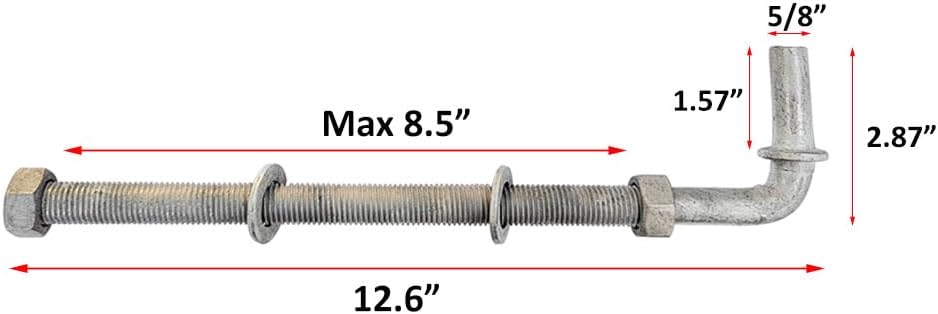 12" J Bolt Gate Hinge with 5/8" Male Pin Galvanized J Bolt Hinge w Washers and Nuts for Chain Link Fence 2pcs