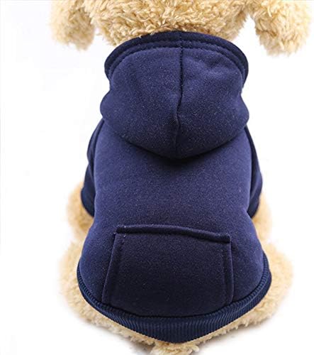 Jecikelon Winter Dog Hoodie Sweatshirts with Pockets Warm Dog Clothes for Small Dogs Chihuahua Coat Clothing Puppy Cat Custume (Small, Navy)