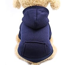 Jecikelon Soft Dog Hoodies for Small Dogs, Fleece Puppy Sweatshirt with Pockets, Warm Winter Cold Weather Coats for Pet Cat, Cute Clothes Puppy Costume Navy, Large