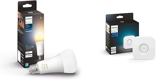Philips Hue Bombilla inteligente White Ambiance A21 de alto lúmenes, 1600 lúmenes, compatible con Bluetooth y Zigbee y puente, desbloquea un