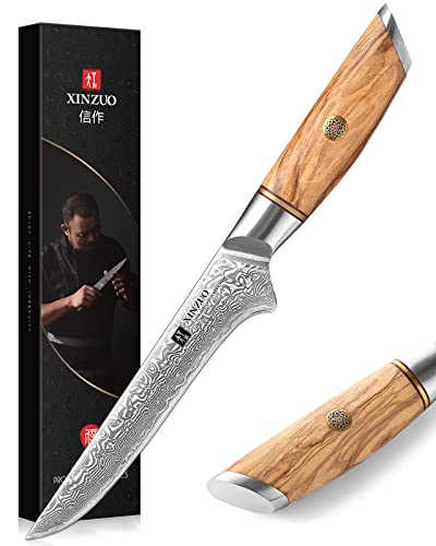 Xinzuo 14.2cm Cuchillo De Deshuesar Acero De Damasco, Professionnel Cuchillos De Cocina Cuchillo Deshuesador Cuchillo De Chef Afilada Para Deshuesar Pescado, Carne -Mango De Madera De Olivo Xinzuo 14.2cm Cuchillo De Deshuesar Acero De Damasco, Professionnel Cuchillos De Cocina Cuchillo Deshuesador Cuchillo De Chef Afilada Para Deshuesar Pescado, Carne -Mango De Madera De Olivo