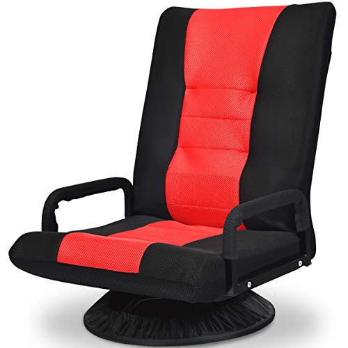 GIANTEX Chaise de sol pivotante à 360°, fauteuil de sol rembourré pliable, canapé de sol avec dossier réglable à 6 niveaux, fauteuil Faules Fauteuil de méditation jusqu'à 140 kg (rouge)