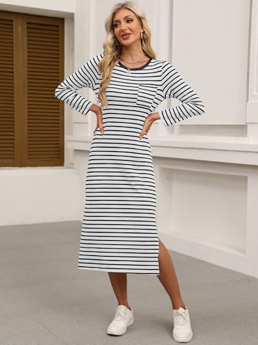 Image of ANRABESS Women Fall Long Sleeve Midi T Shirt Dresses with Pockets