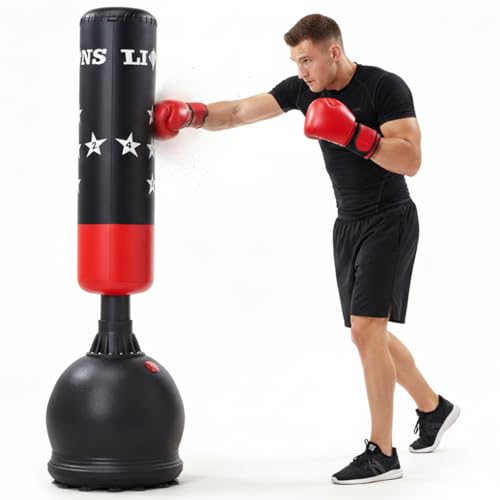 Lions Free Standing Punch Bag 5.5ft Heavy Duty Boxing Bag with Stable Base Freestanding Punching Bag for Home Gym MMA Kickboxing Training Adults & Kids