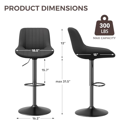 Image of Nalupatio Bar Stools Set of 1, Adjustable Modern Swivel Bar Stools with Backs, Counter Height Performance Fabric Island Chairs for Home Kitchen, Black