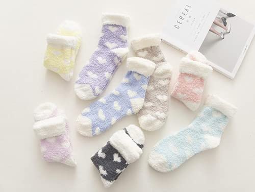Purple Tree Cute Heart Print Fleece Socks for Women & Girls (1 Pair, Blue) - Winter, Girly, Fuzzy, Warm Socks 3