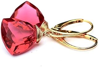 Trillion Pink Tourmaline Earrings Gold Filled Vermeil Lever Backs