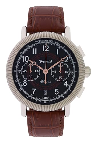 Gigandet montre d'aviateur homme vintage cadran noir bracelet cuir marron