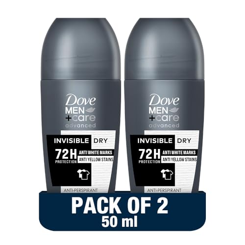 Dove Men+ Care Advanced Antiperspirant Roll-On Deodorant Invisible Dry Moisturizer & 72H Protection Anti-White Marks and Yellow Stains 50ml x 2