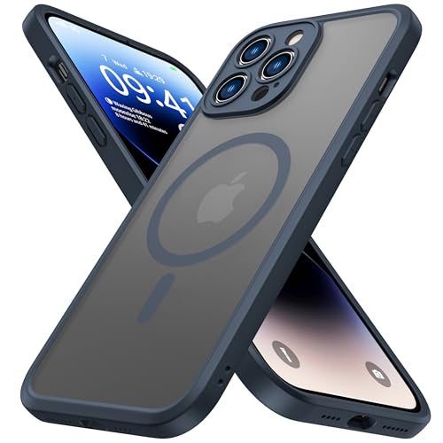 ImpactStrong Magnetic Guard Designed for iPhone 14 Pro Case [Camera Protection] [Military Grade Drop Tested] [Compatible with MagSafe] Slim Translucent Matte Phone Case (6.1") - Navy Blue