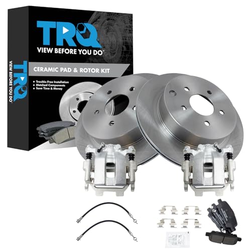 Image of TRQ Rear Brake Pad and Rotor Set Ceramic Rotors Calipers Compatible with 2012-2013 Infiniti M35h 2011-2013 M37 M56 2014-2017 Q50 Q70 2016-2017 Q70L 2017 Q60