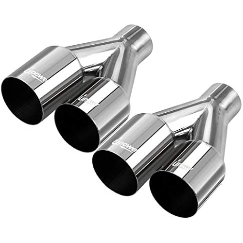 Upower Pair of Dual Exhaust Tips Staggered Single Wall 304 Stainless Steel for ID: 2.5 inch/OD: 3.5"/ Length: 10.25"