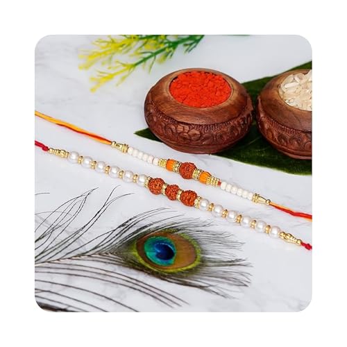 Image of eCraftIndia Floral Kundan Beads Designer Rakhis for Brother and Bhabhi | Bhaiya Bhabhi Rakhi