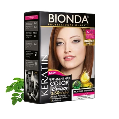 BIONDA Professional Color Cream 6.35 Golden Caoba 200 ml | Pack doble | Queratina y Moringa Cuidado | Color intenso de larga duración con brillo | 100% cobertura de canas
